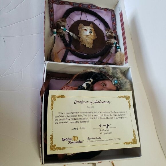 Golden Keepsakes Indian doll headdress Heirloom certificate 8.5" - Picture 8 of 12